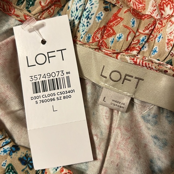 Loft Garden Cinched Sleeve Ruffle Tie Neck Mixed Media Top in Sandy Cove - Picture 12 of 16